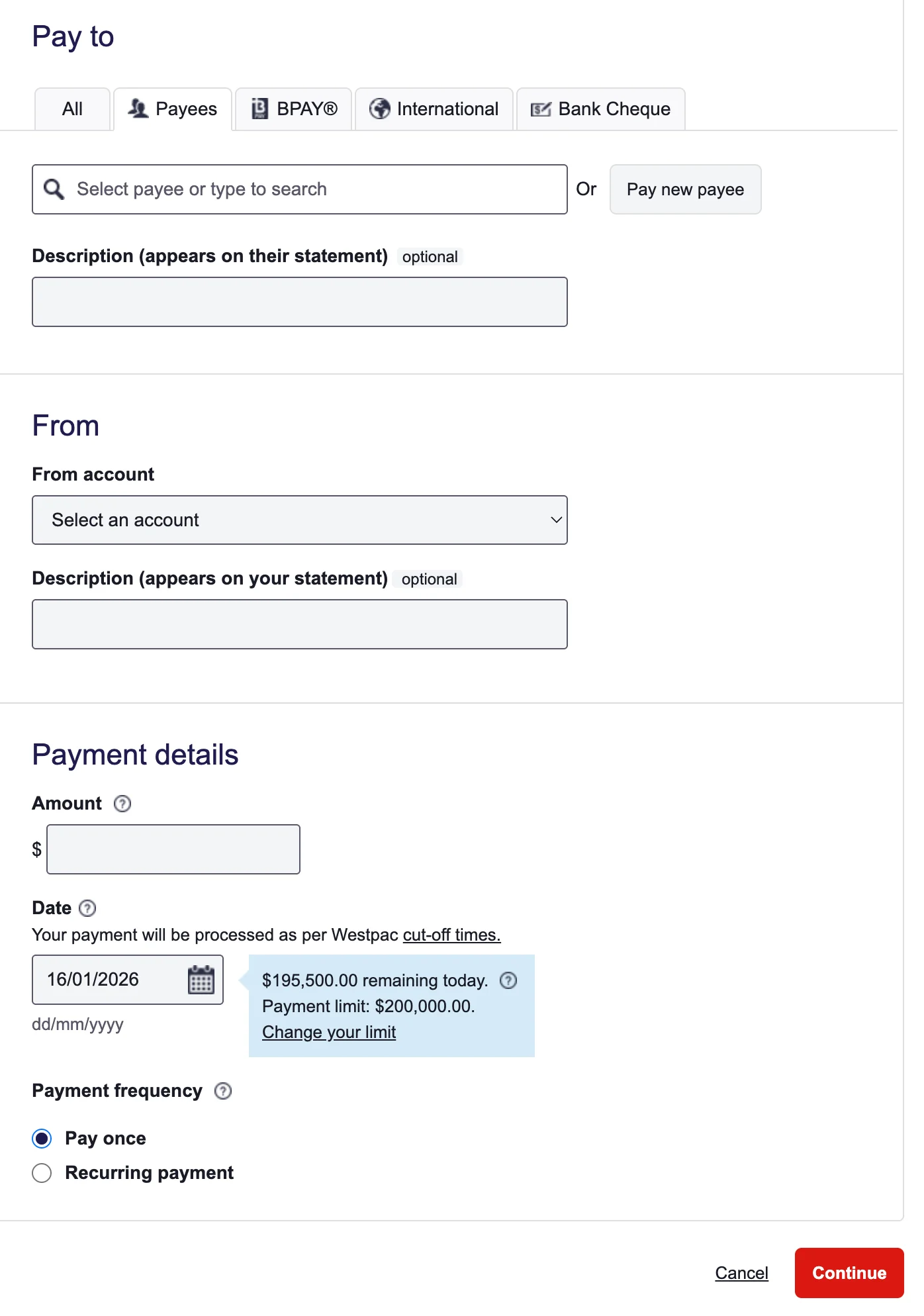 The Payees tab showing similar content to the All tab