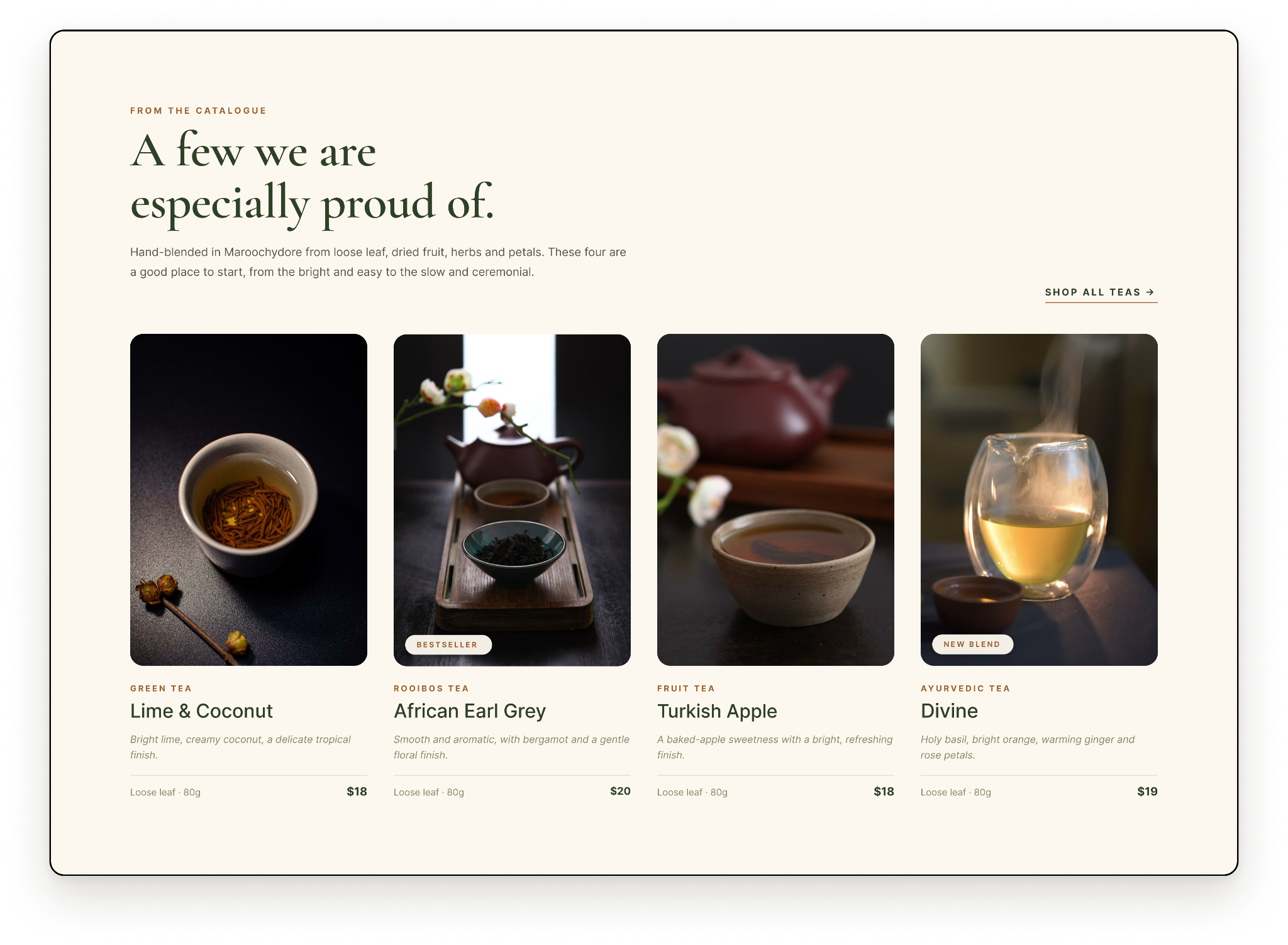 The Silva Spoon featured teas on the homepage