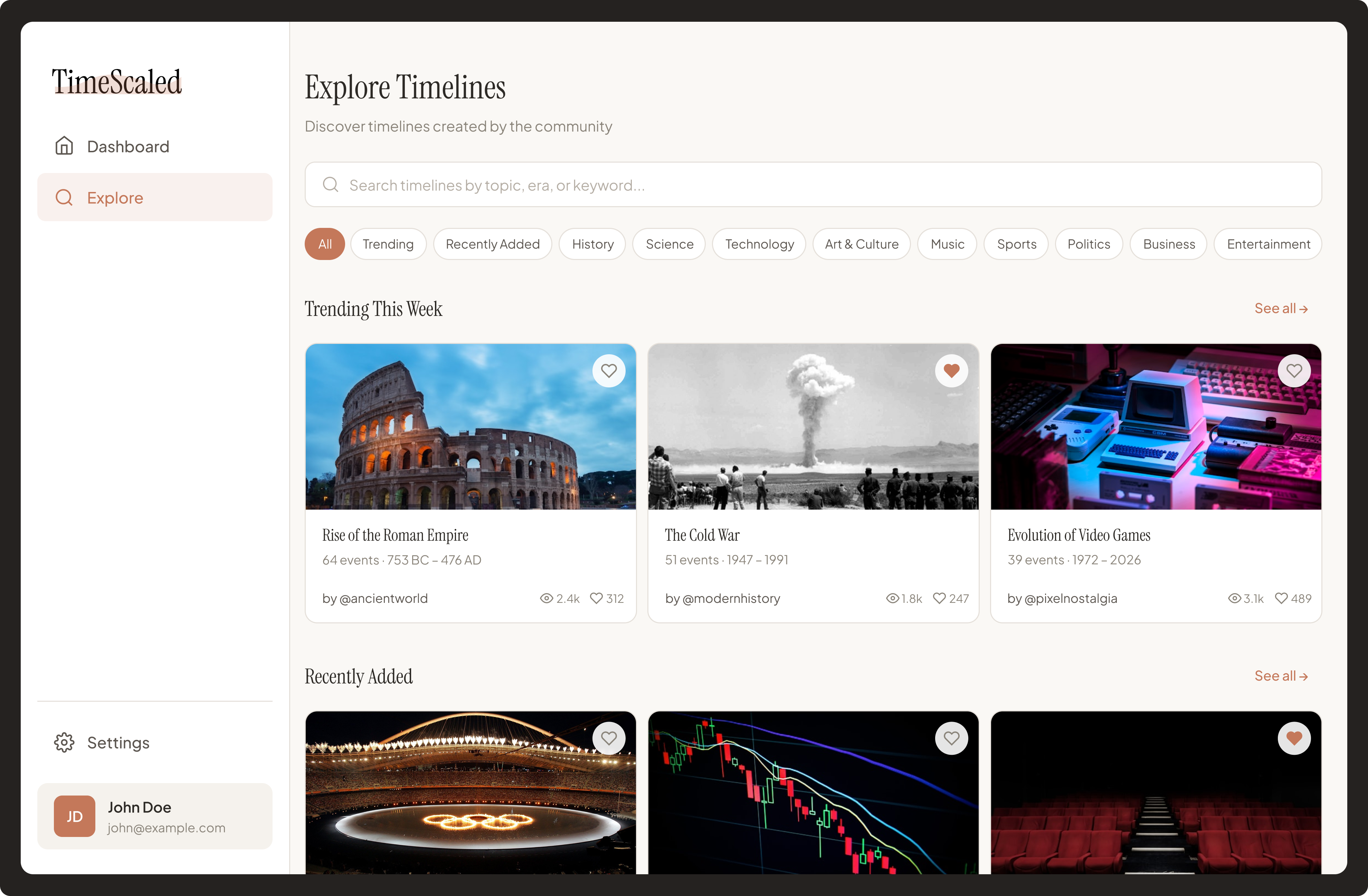 TimeScaled Explore Page